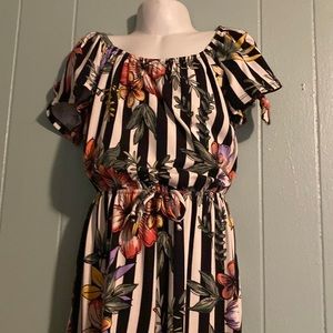 White and black floral long pant leg jumper